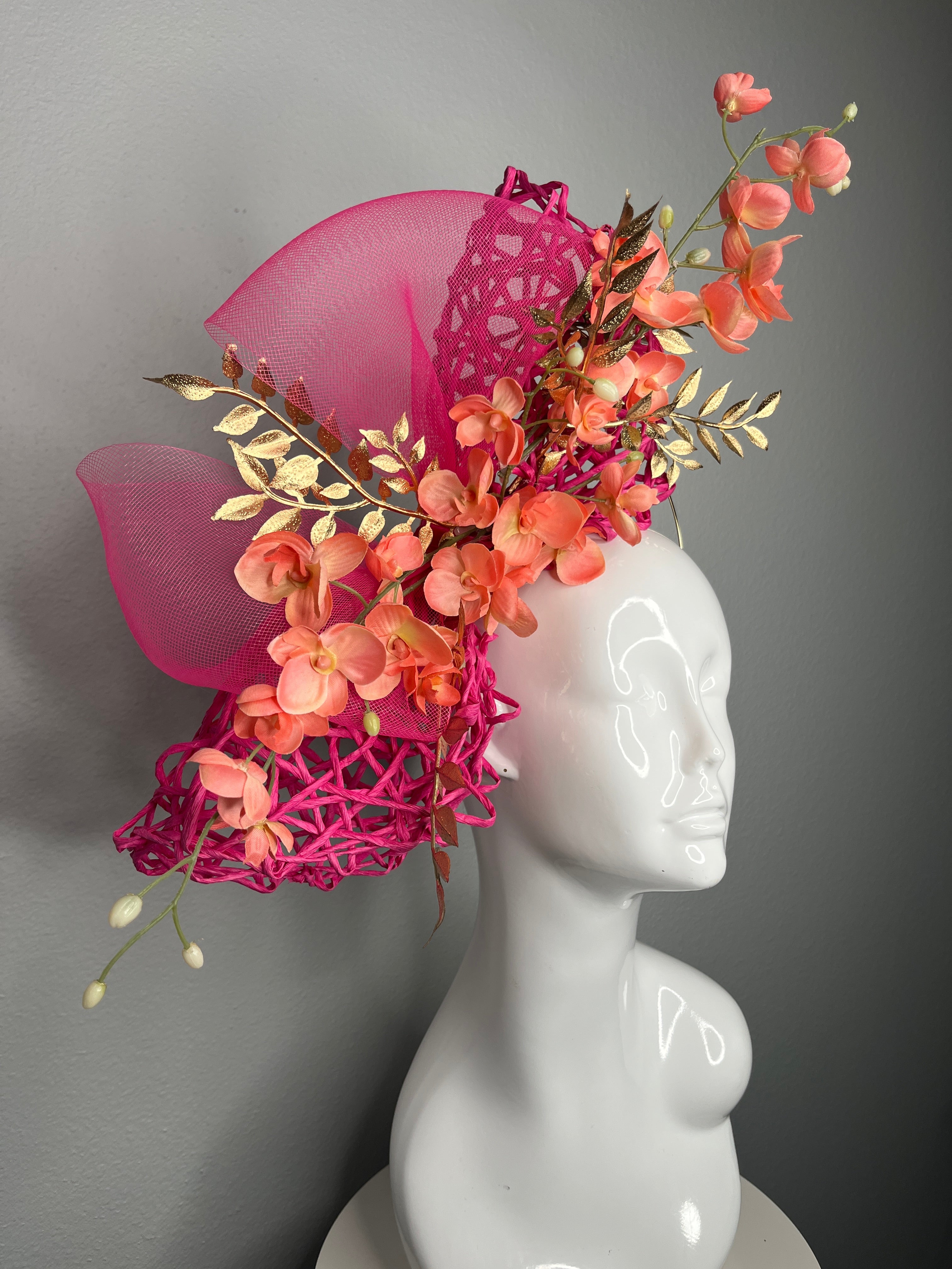 Coral und Fuchsia Canopy von Orchideen Faszinator Hut