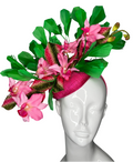 Tropical Rosa Orchideen Fascinator Vibrant Grün & Blumen Statement Stück