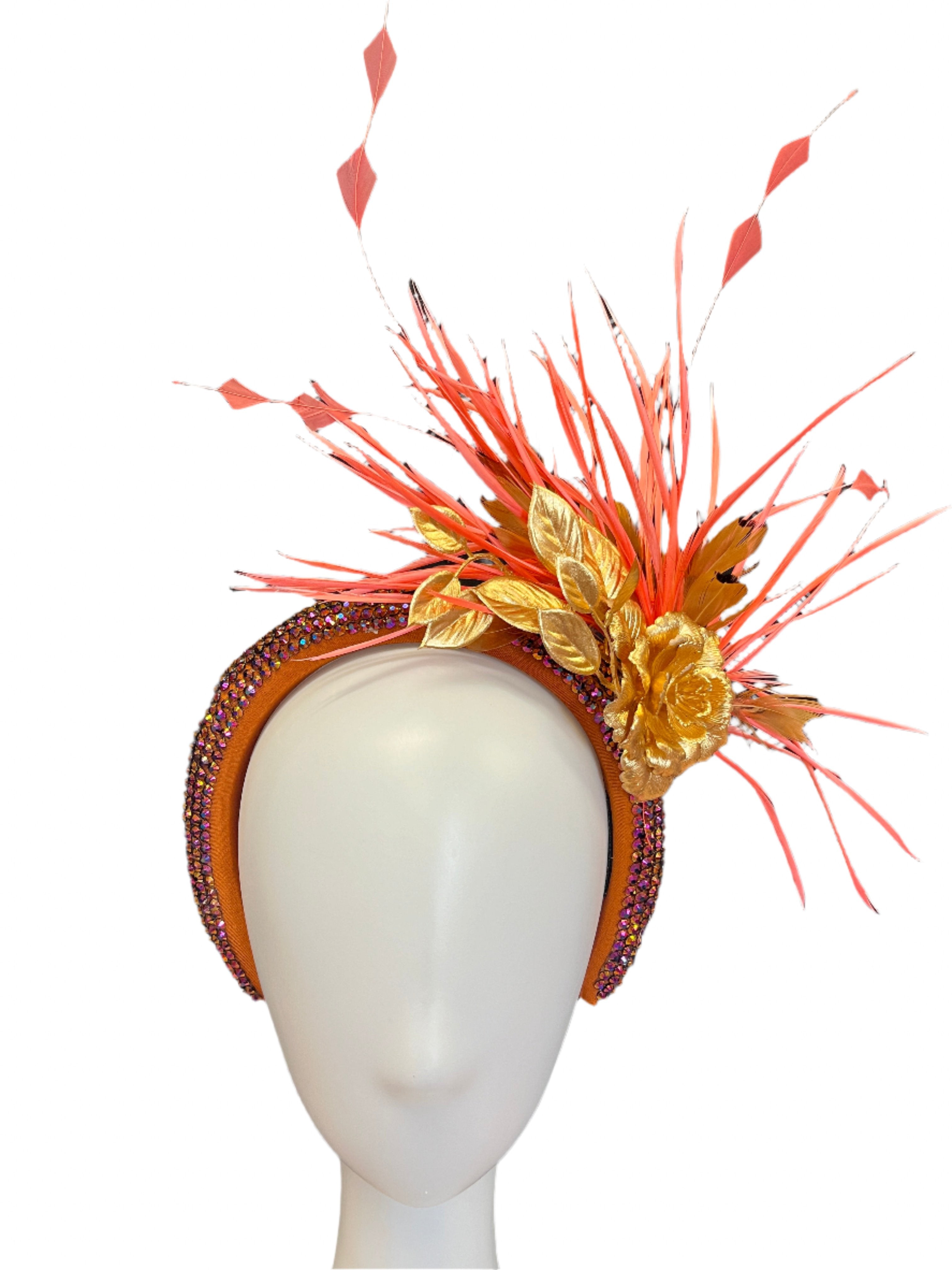 Handgefertigte Coral und Braun Haarband Fascinator