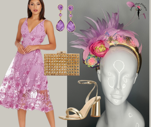 Blütenblätter und Stardust Schillernd Blumen und Feder Fascinator Hut