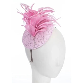 Nadia Lace Covered Pillbox Fascinator- Rosa