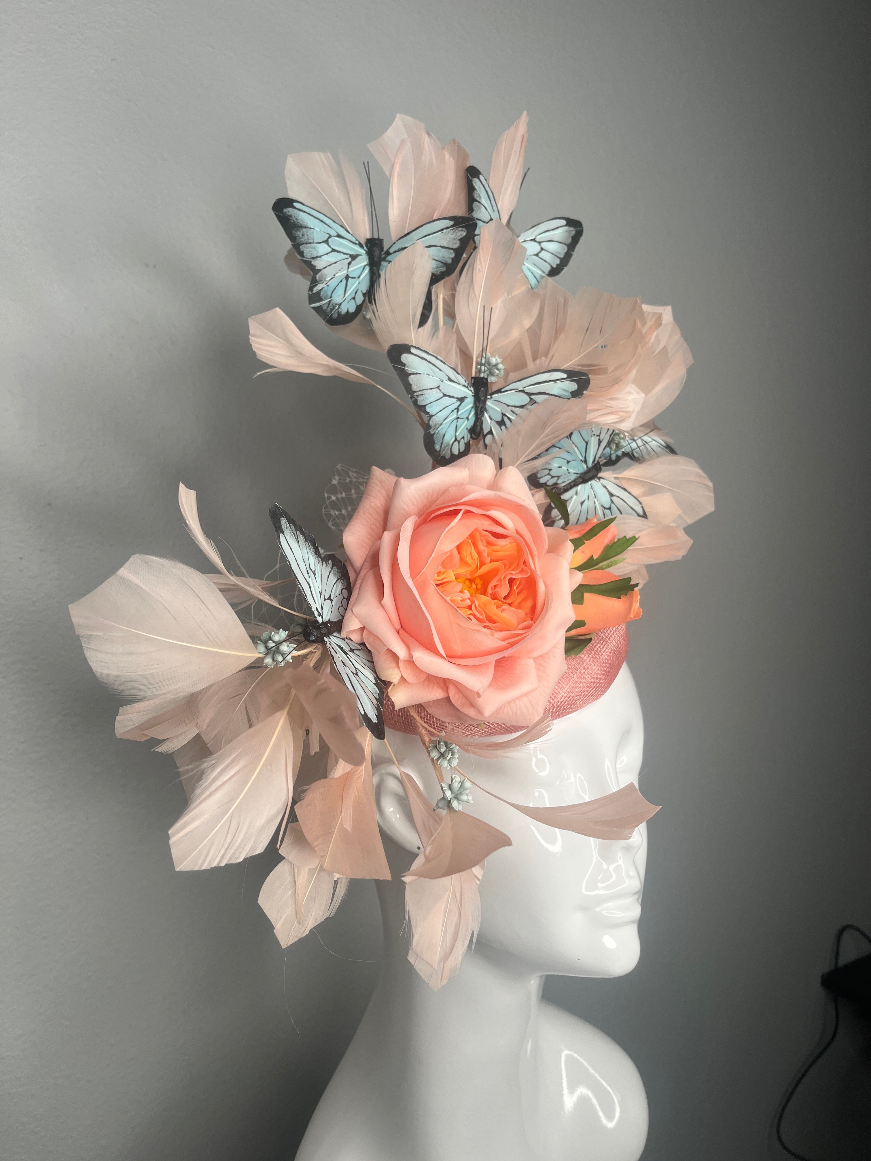 Apricot Peach Flutter in Bloom Fascinator-Hut