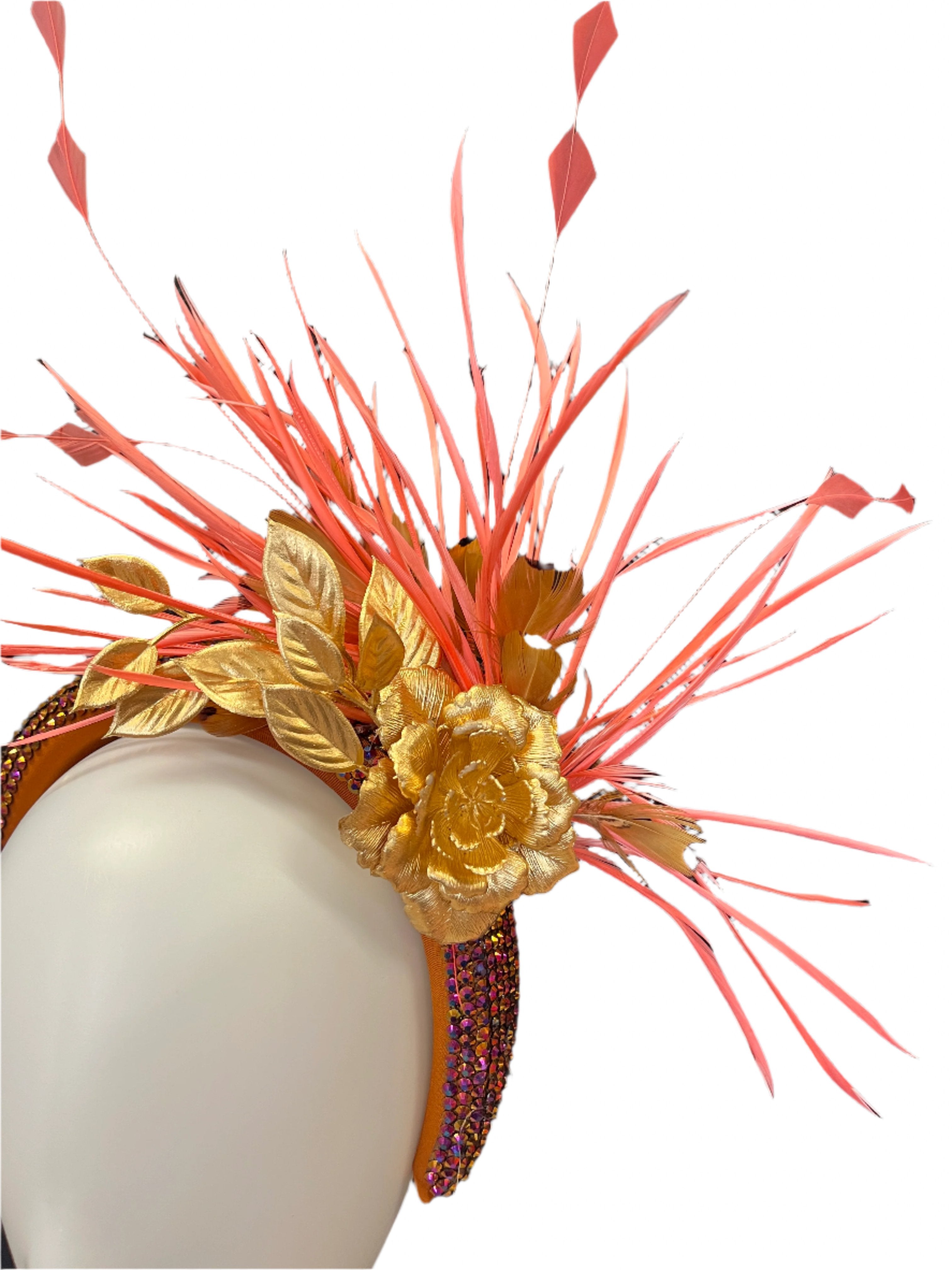 Handgefertigte Coral und Braun Haarband Fascinator