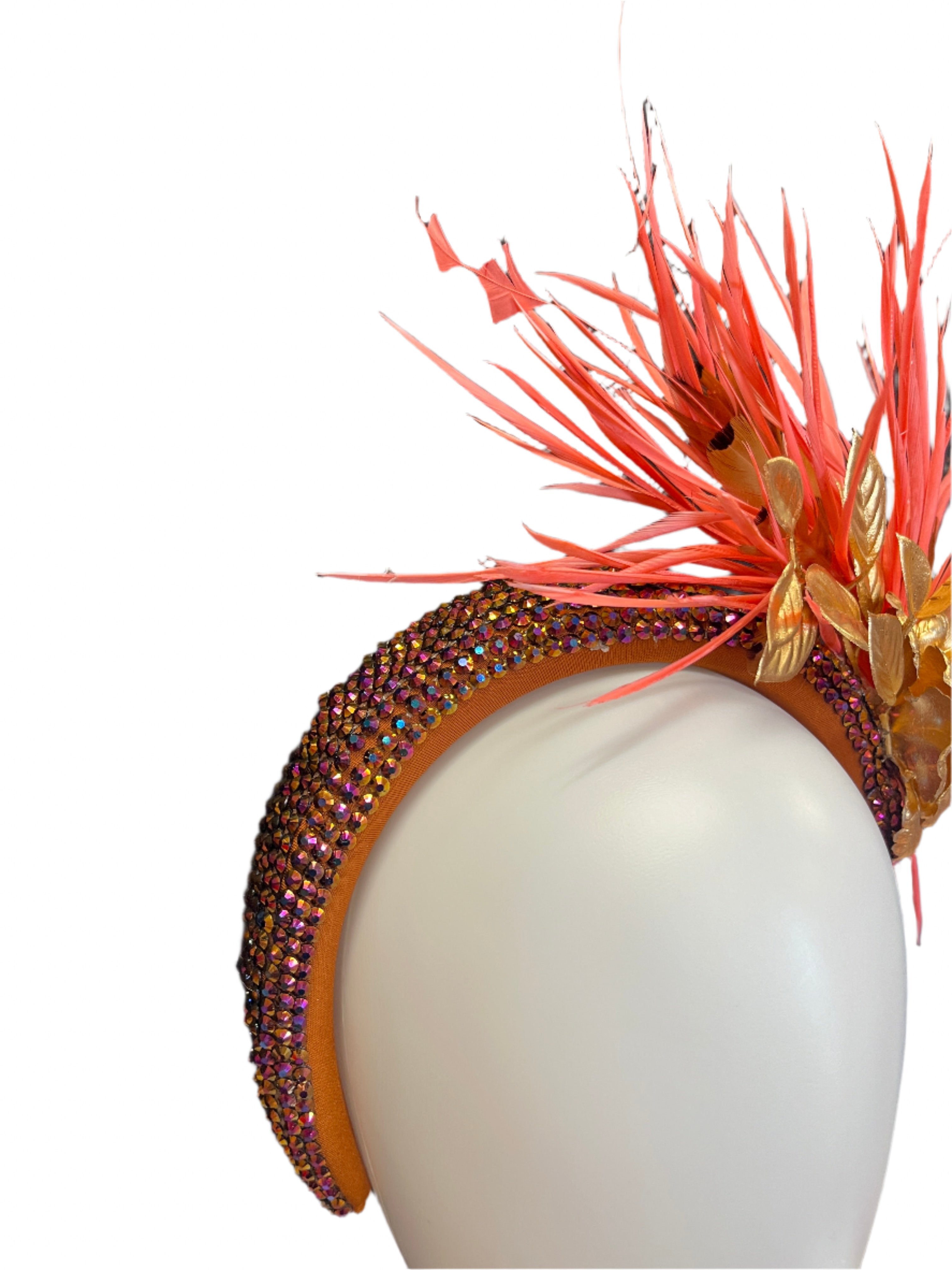 Handgefertigte Coral und Braun Haarband Fascinator