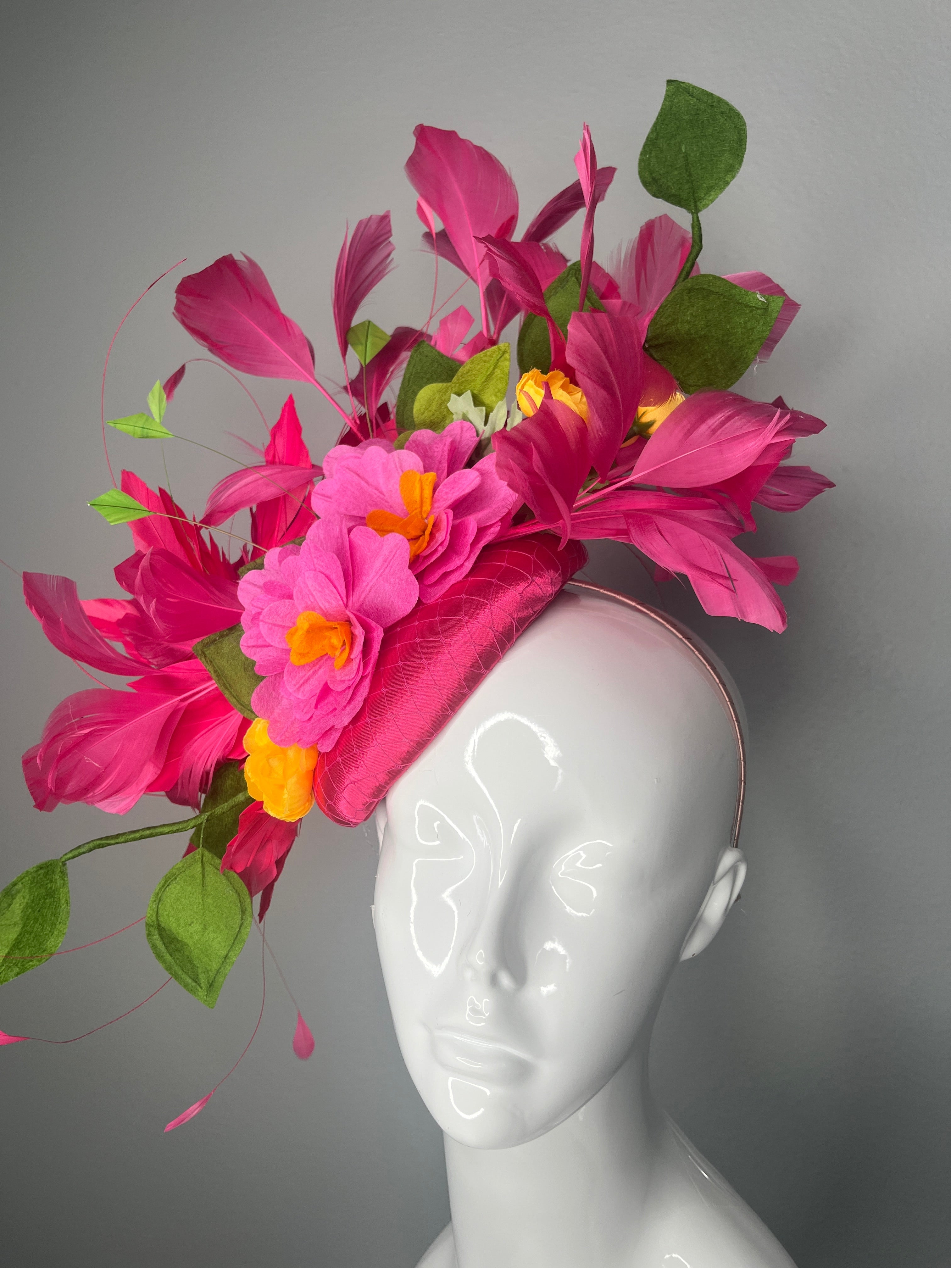 Vibrant Fuchsia Blumen Feder Kentucky Derby Fascinator rosa Federn Fascinator Hut