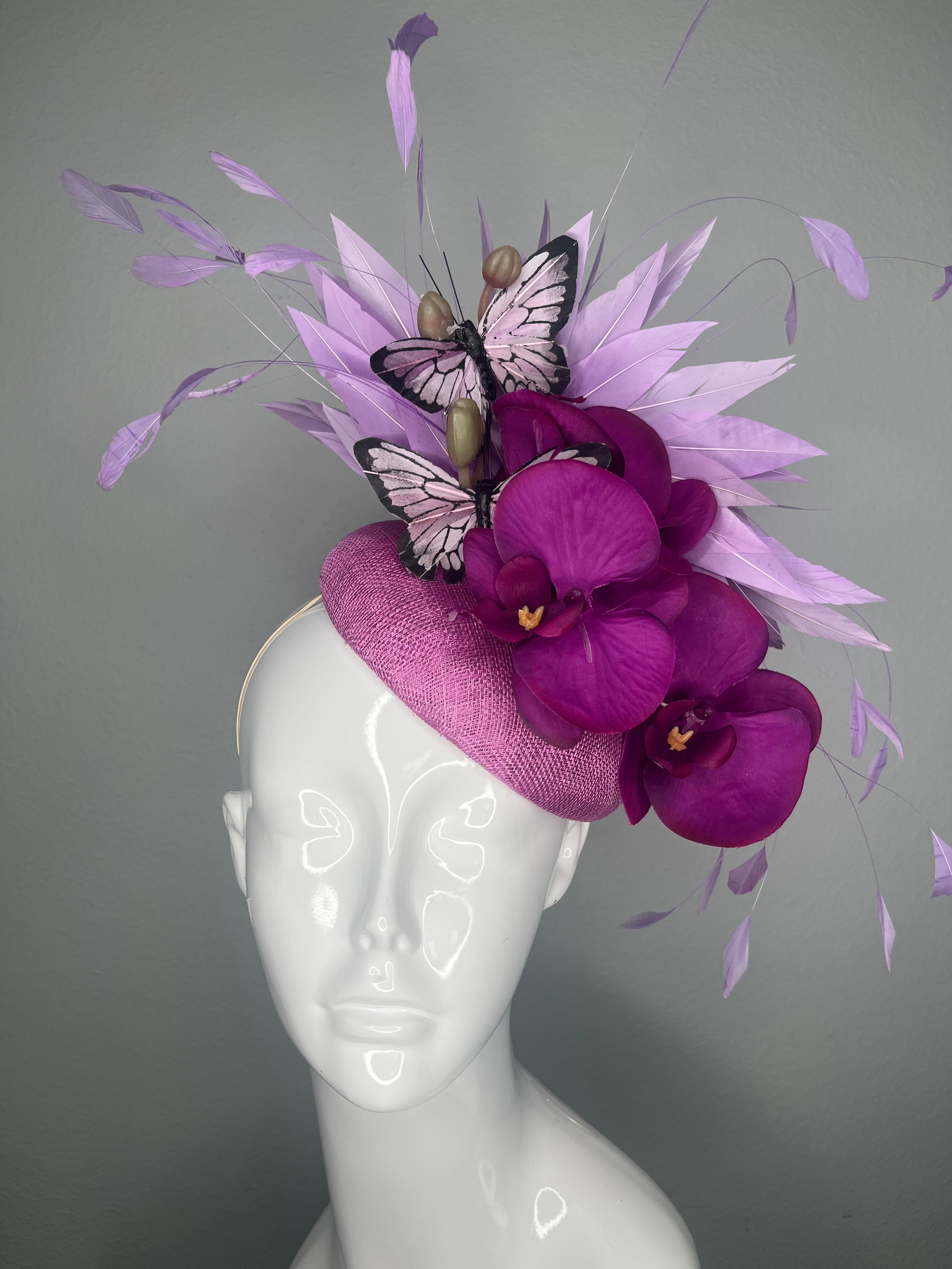 Lavendel Orchidee Purple Schmetterling Fascinator Couture Kentucky Derby Royal Ascot Hat