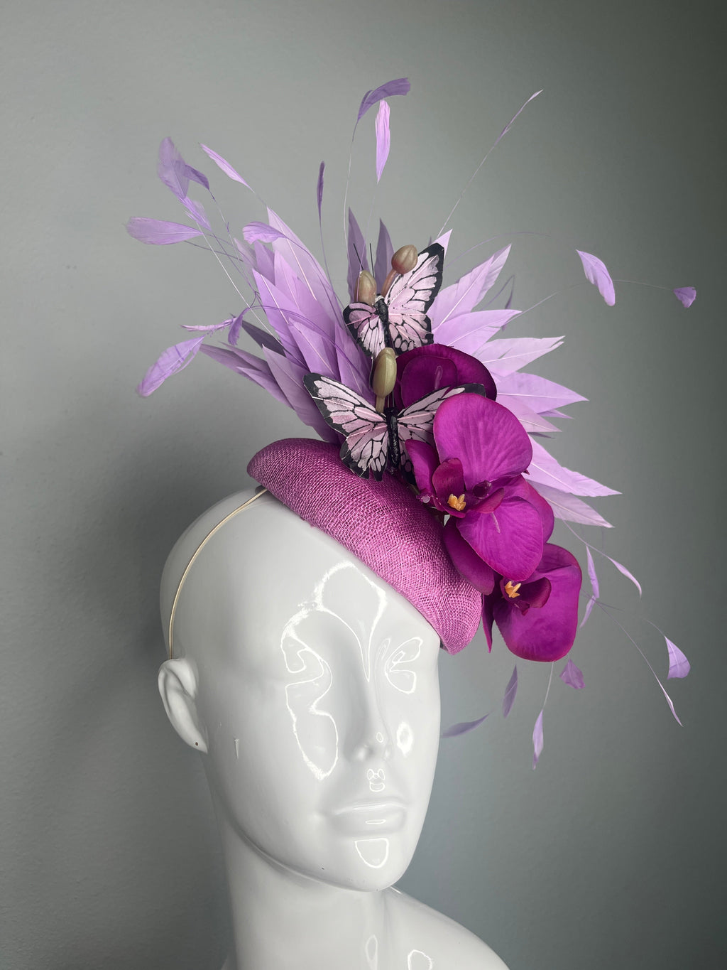 Lavendel Orchidee Purple Schmetterling Fascinator Couture Kentucky Derby Royal Ascot Hat