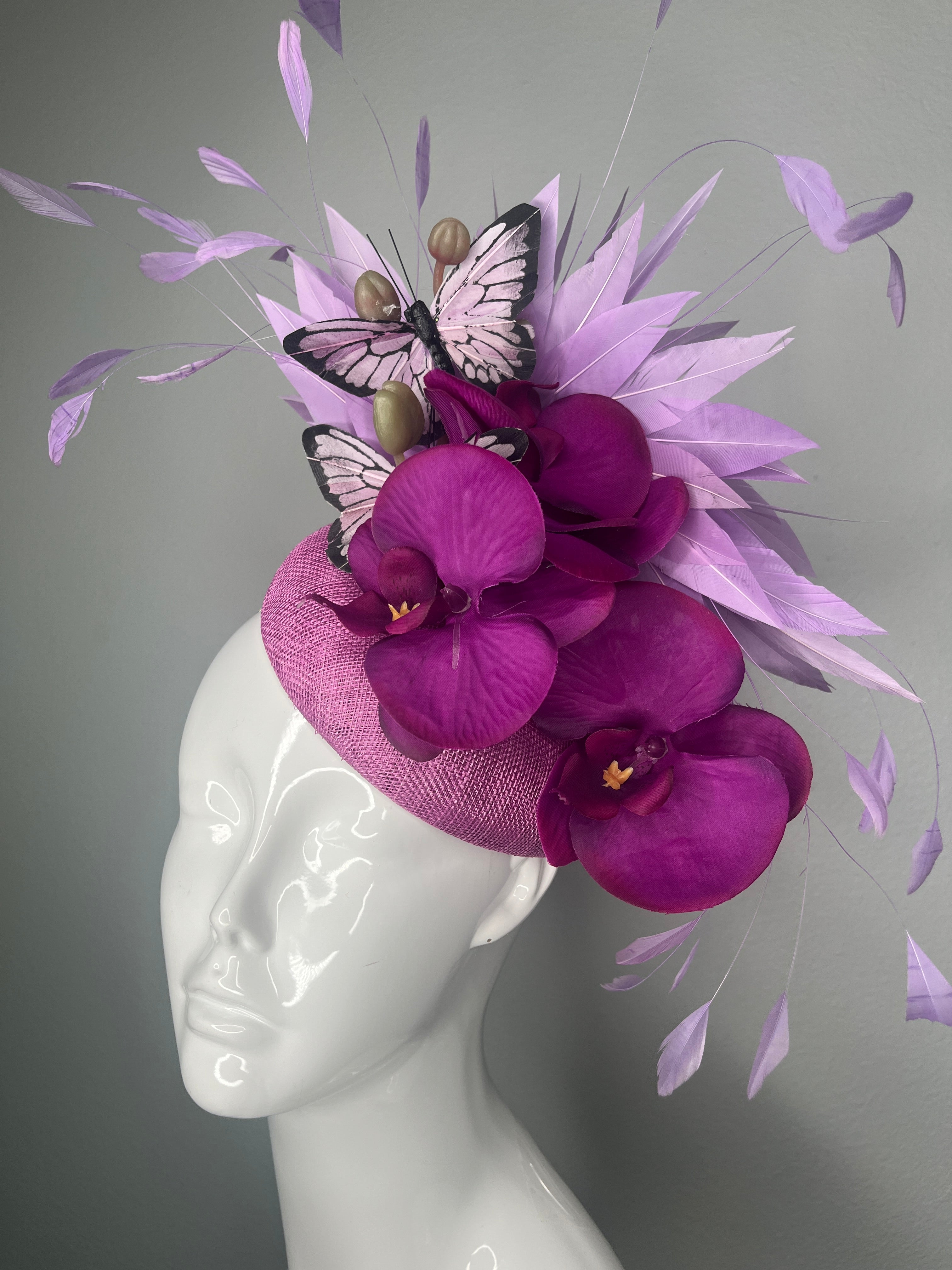 Lavendel Orchidee Purple Schmetterling Fascinator Couture Kentucky Derby Royal Ascot Hat