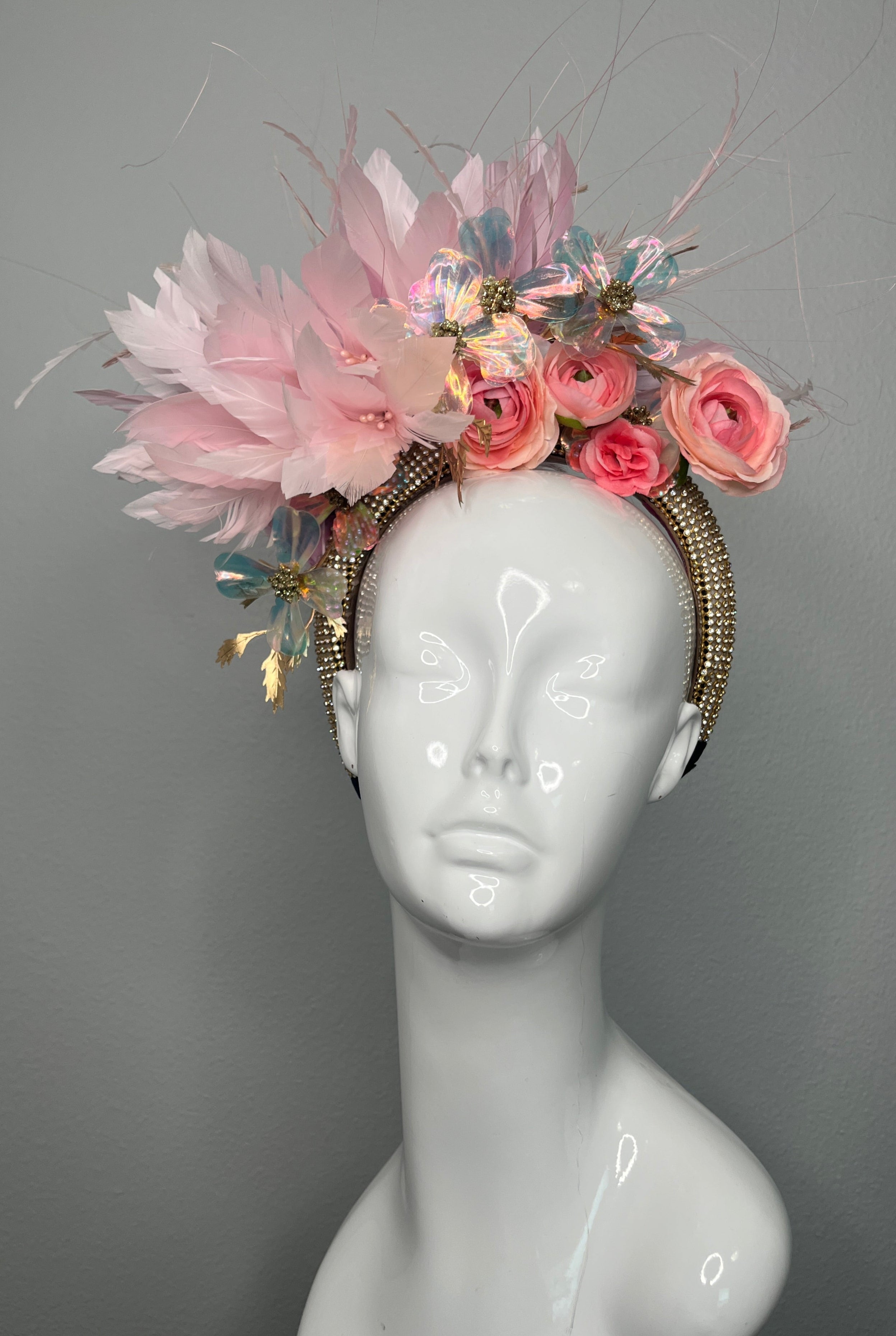 Altrosa Bloom und Irridescent Rosa Statement Faszinator Haarband