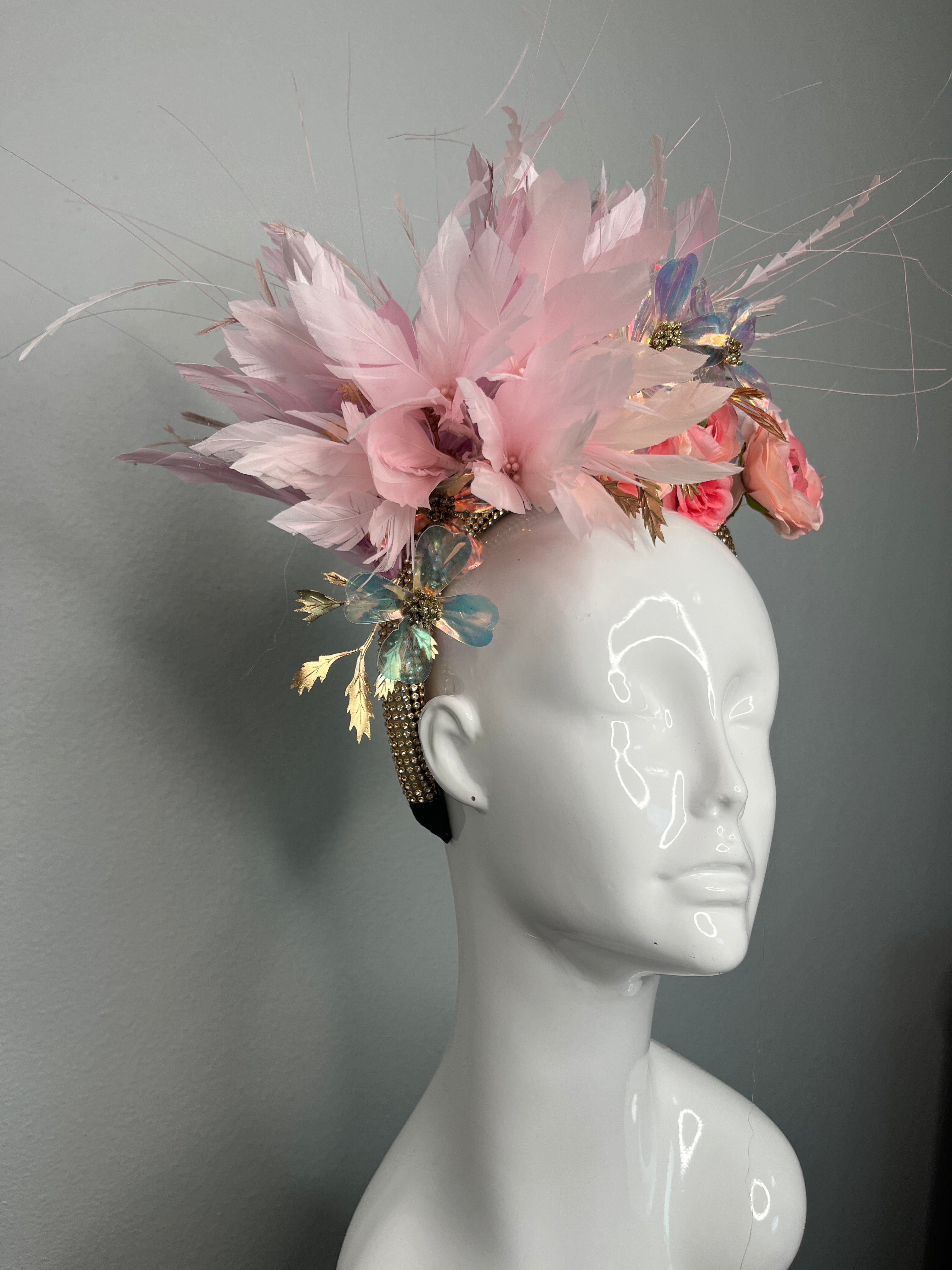 Altrosa Bloom und Irridescent Rosa Statement Faszinator Haarband