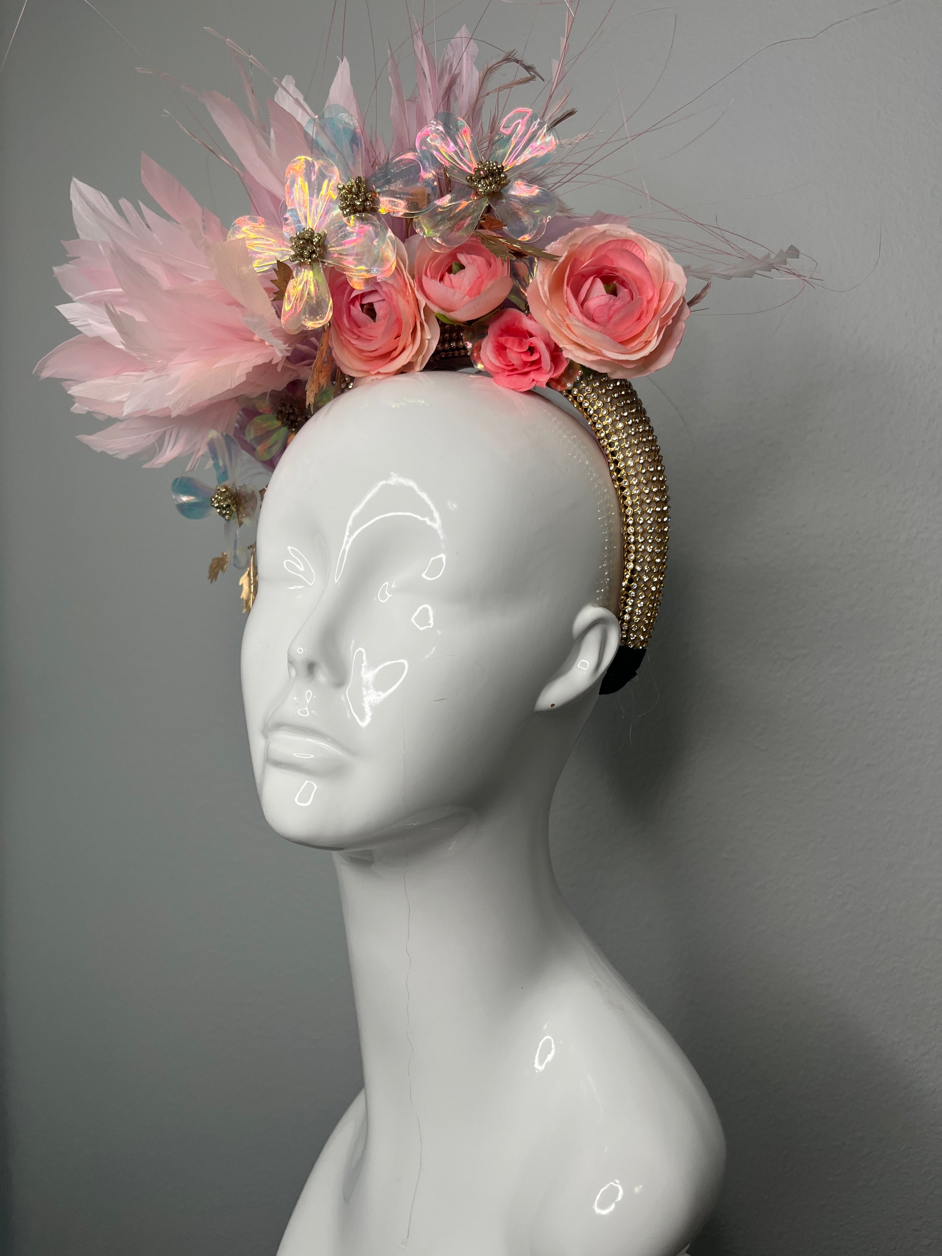 Altrosa Bloom und Irridescent Rosa Statement Faszinator Haarband