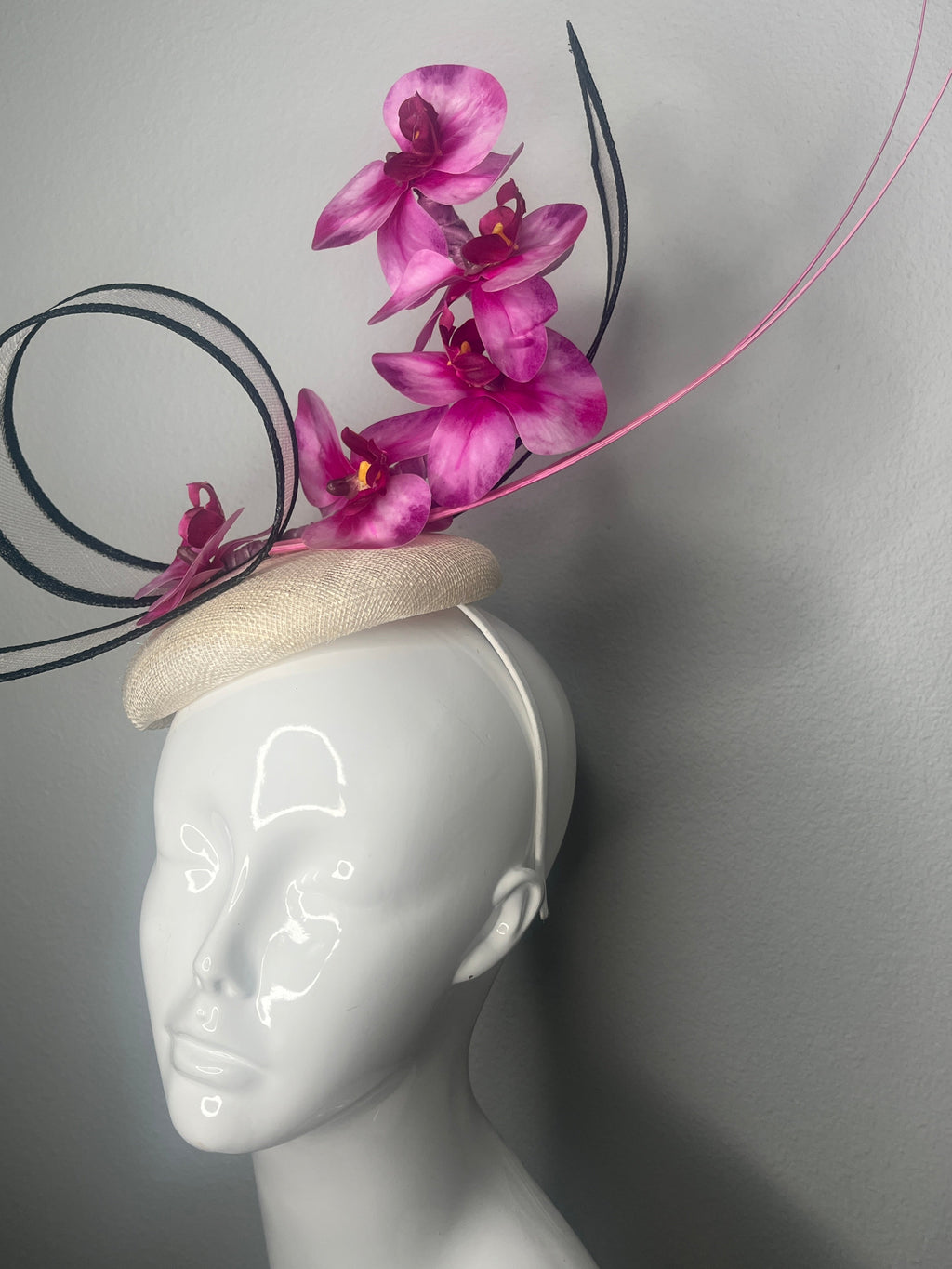 Curves & Fuchsia Orchids Fascinator-Hut