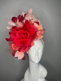 Flaming Rose Rot Federn Fantasy Fascinator-Hut