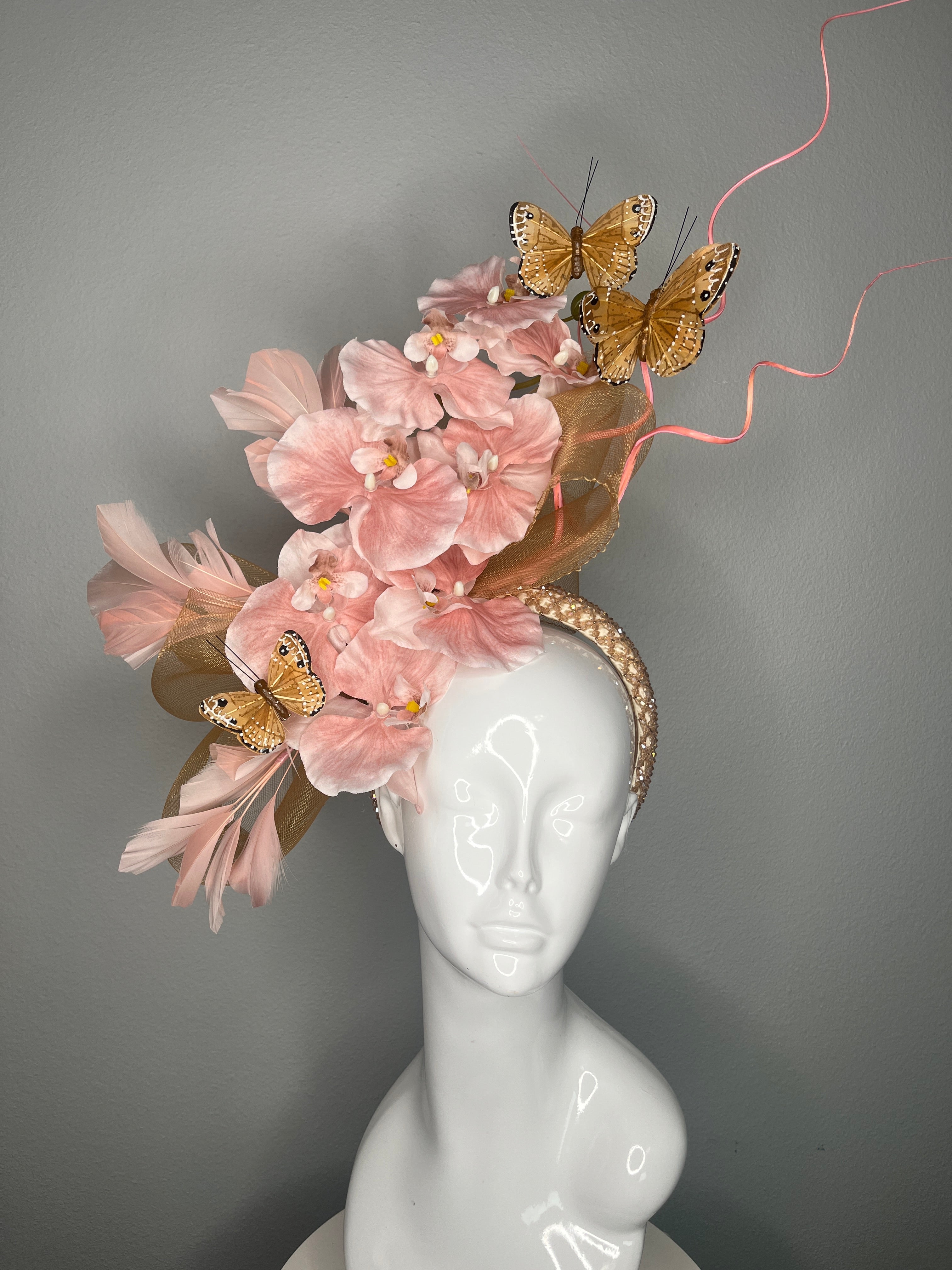 Blush Feder Orchidee Schmetterling Fascinator Hut