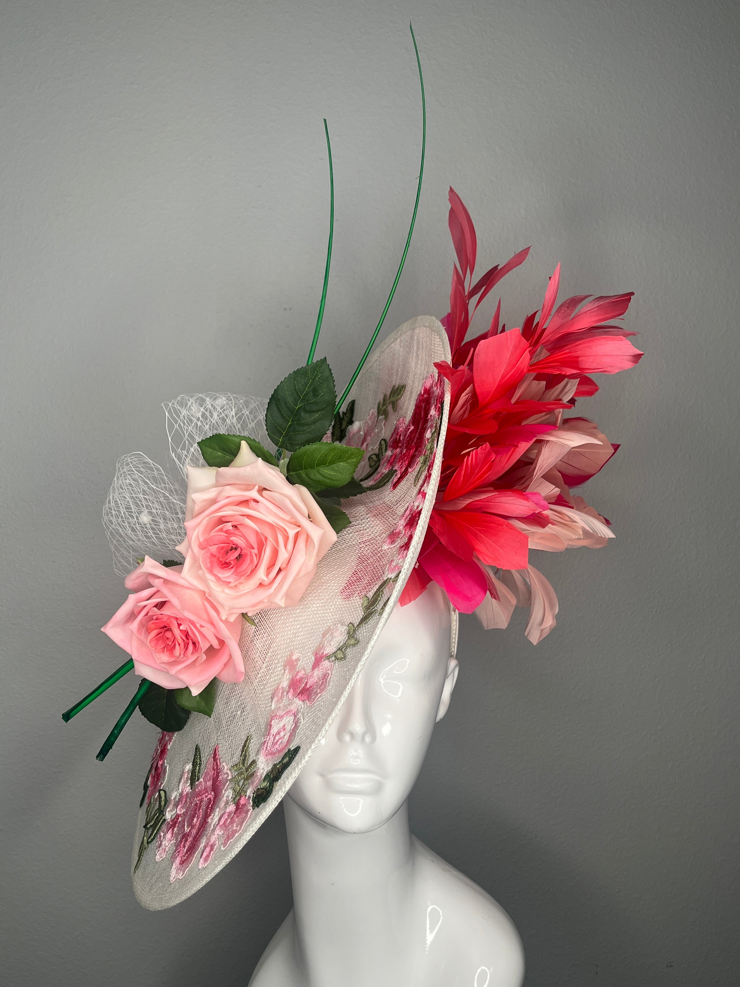 Blush & Coral Garden Bloom Feder Fascinator Hut