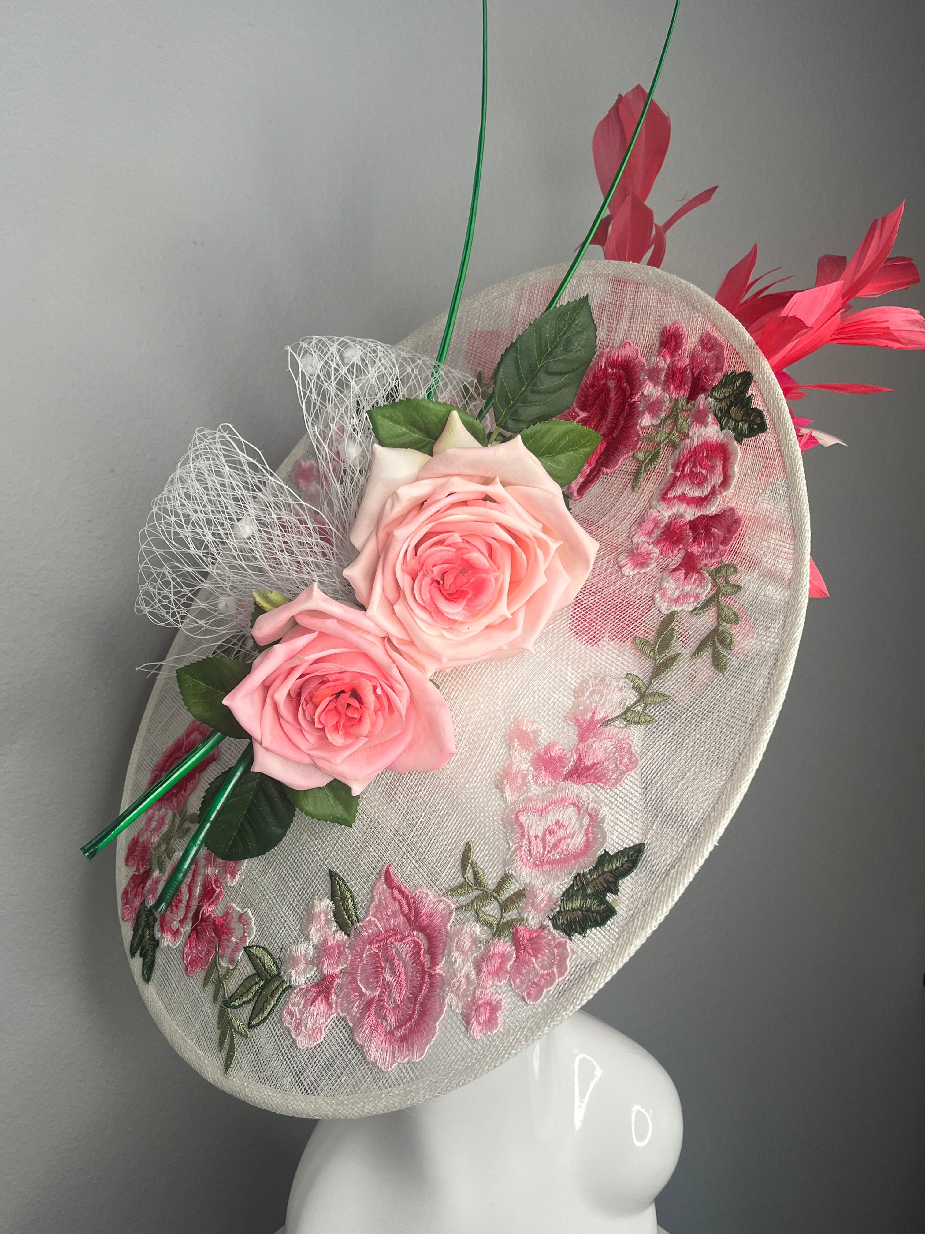 Blush & Coral Garden Bloom Feder Fascinator Hut