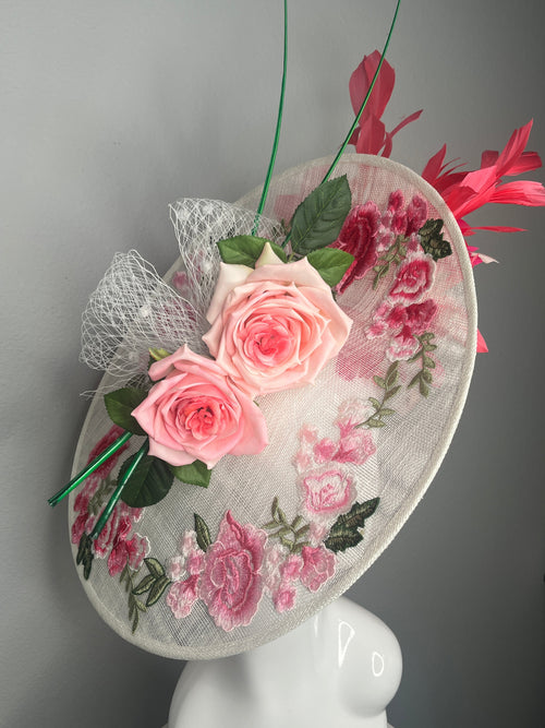 Blush & Coral Garden Bloom Feder Fascinator Hut