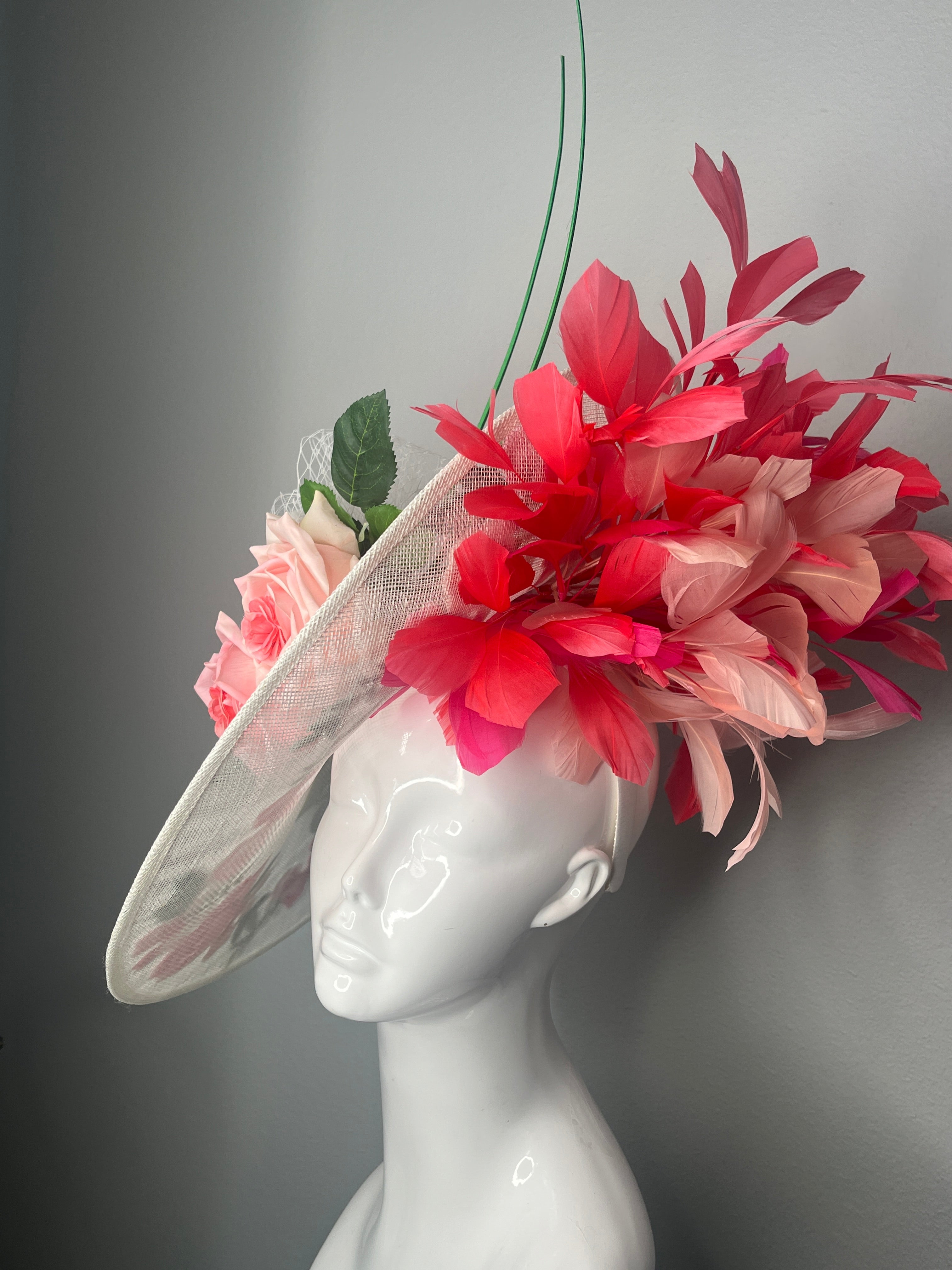 Blush & Coral Garden Bloom Feder Fascinator Hut