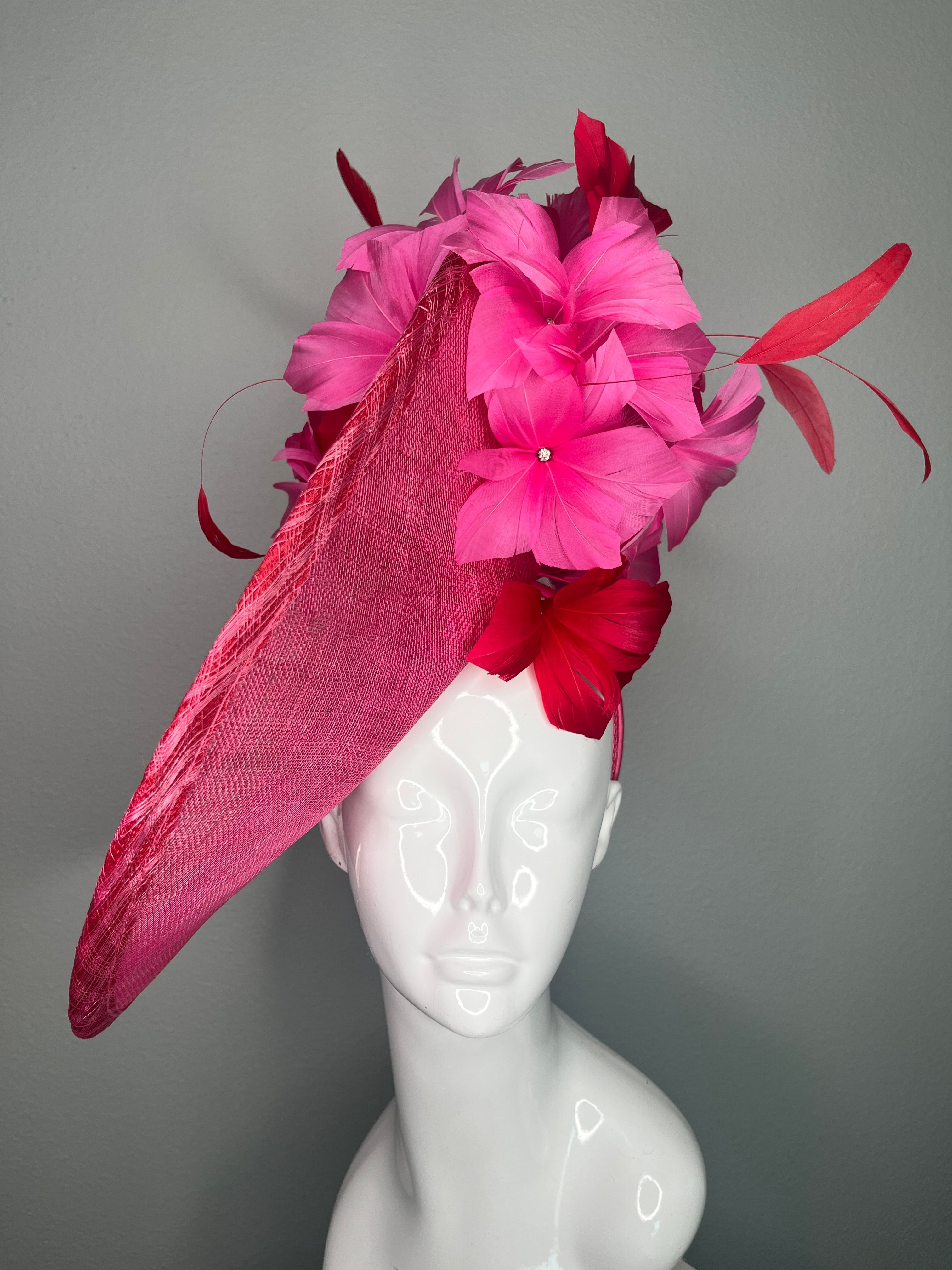 Fuchsia Rosa Flammfeder Fascinator Hut