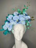 Azure Bloom Türkis und blaue Orchideenfeder Fascinator Hut