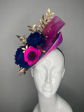 Leuchtrosa & Königsblau Mini Top Hut-Fascinator | Kentucky Derby Statement-Kopfschmuck | Couture Race Day Hat