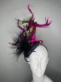 Schwarz, Fuchsia und Grün Fasan Federn Faszinator Hut