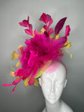 Leuchtrosa & Lemon Couture-Fascinator – Dramatisches Kentucky Derby Statement-Kopfschmuck
