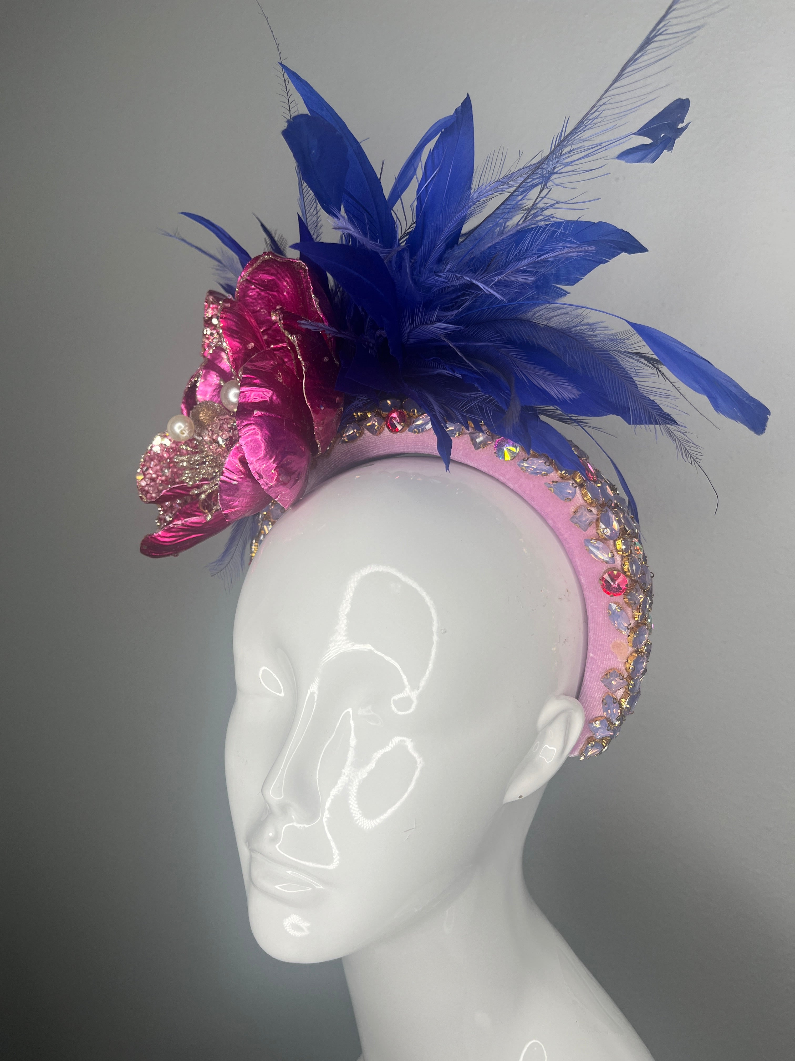 Cobalt & Fuchsia Jewel Derby Fascinator | Verschönertes Stirnband mit Federn & Kristall