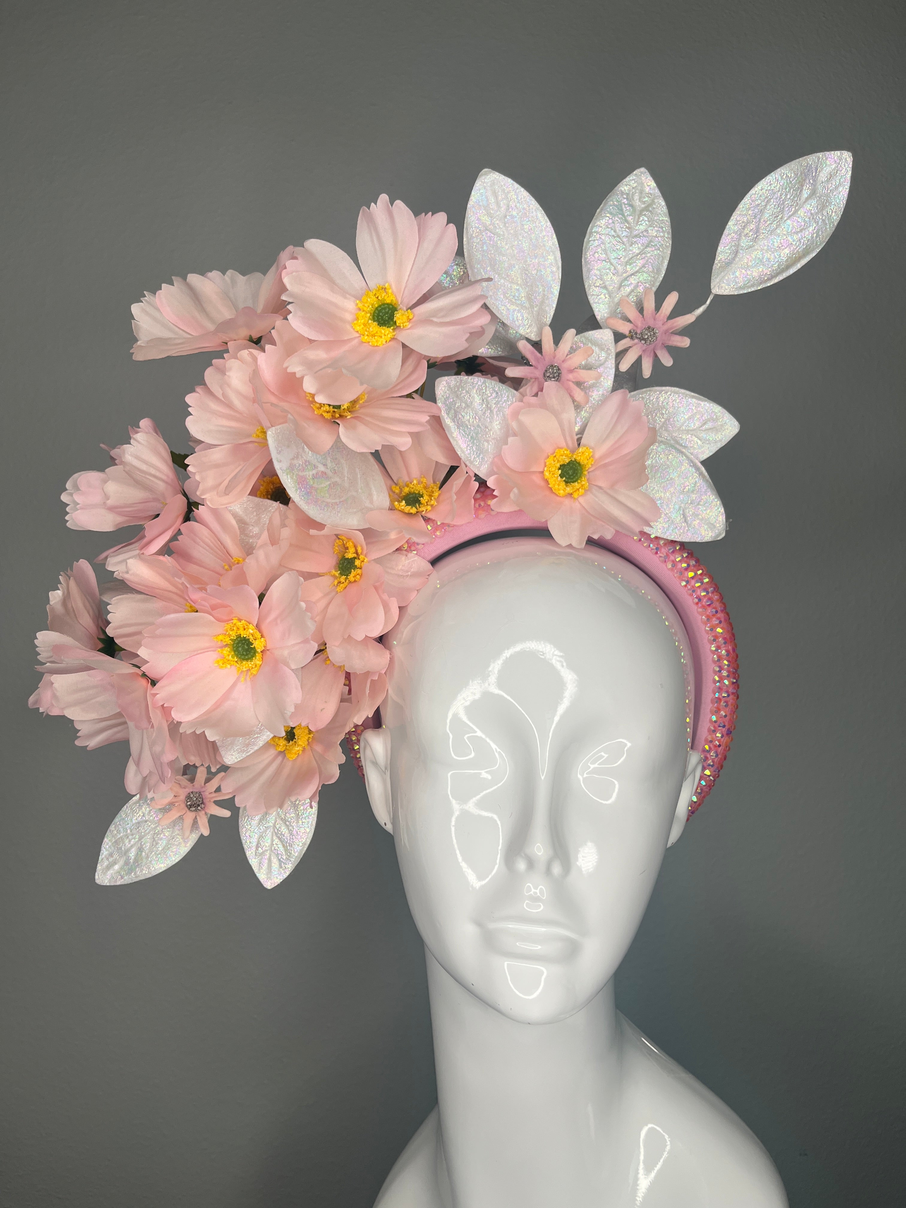 Rosa Blumen Bloom Kentucky Derby Fascinator Stirnband Schillernd Blumen Statement Hut für Eichen und Derby Fashion