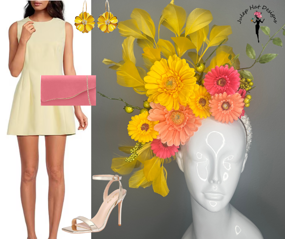 Sunshine Bloom Yellow Federn Fascinator Hut