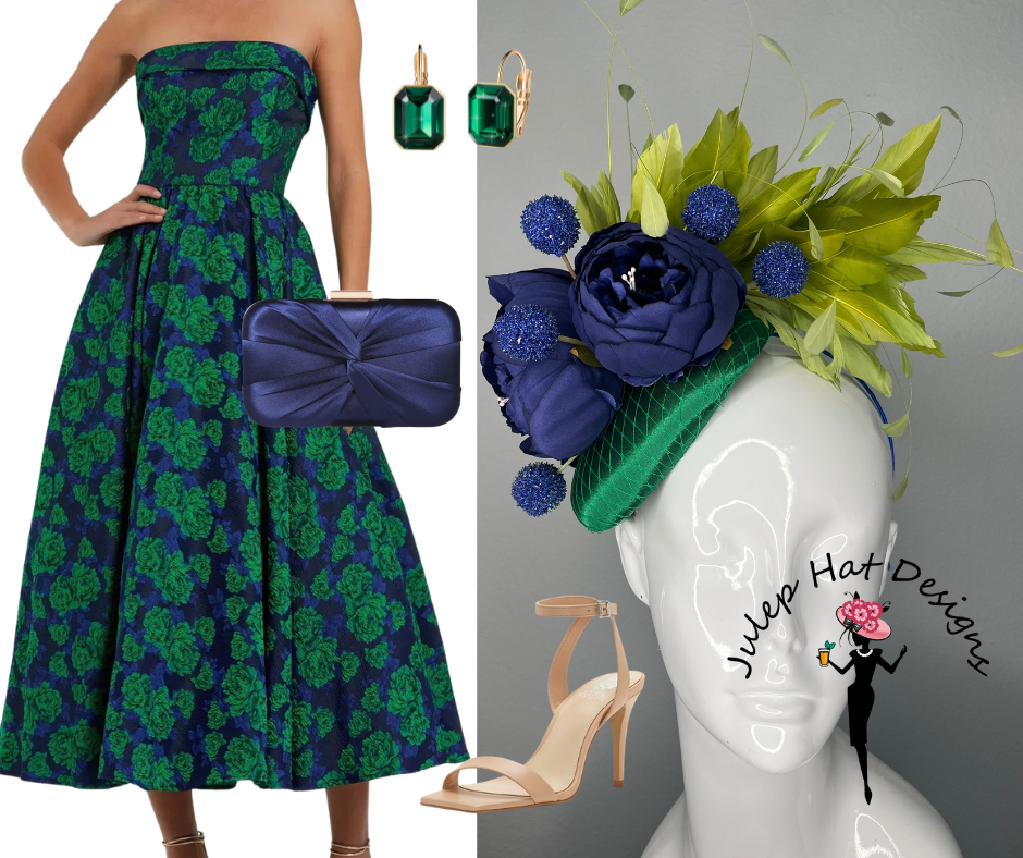 Emerald Grün & Marineblau Blau Statement-Fascinator – Das Kopfstück des mutigen Blumen Race Day