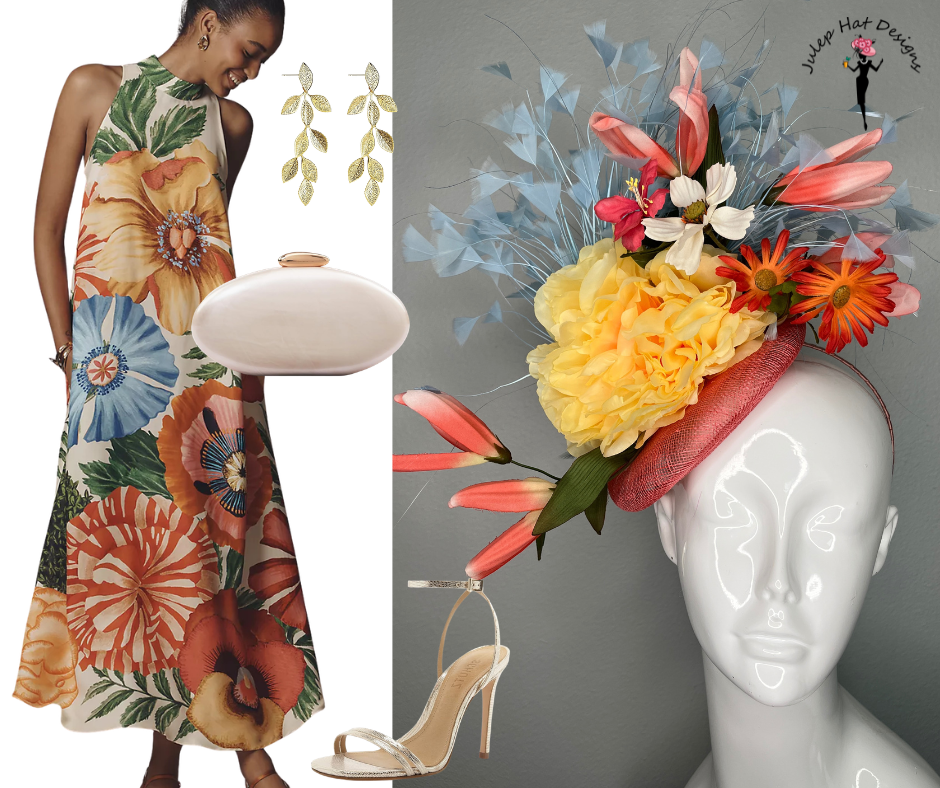 VERKAUFT - Reserviert für Sherry: Coral & Buttercream Bloom Fascinator - Spring Statement-Kopfschmuck