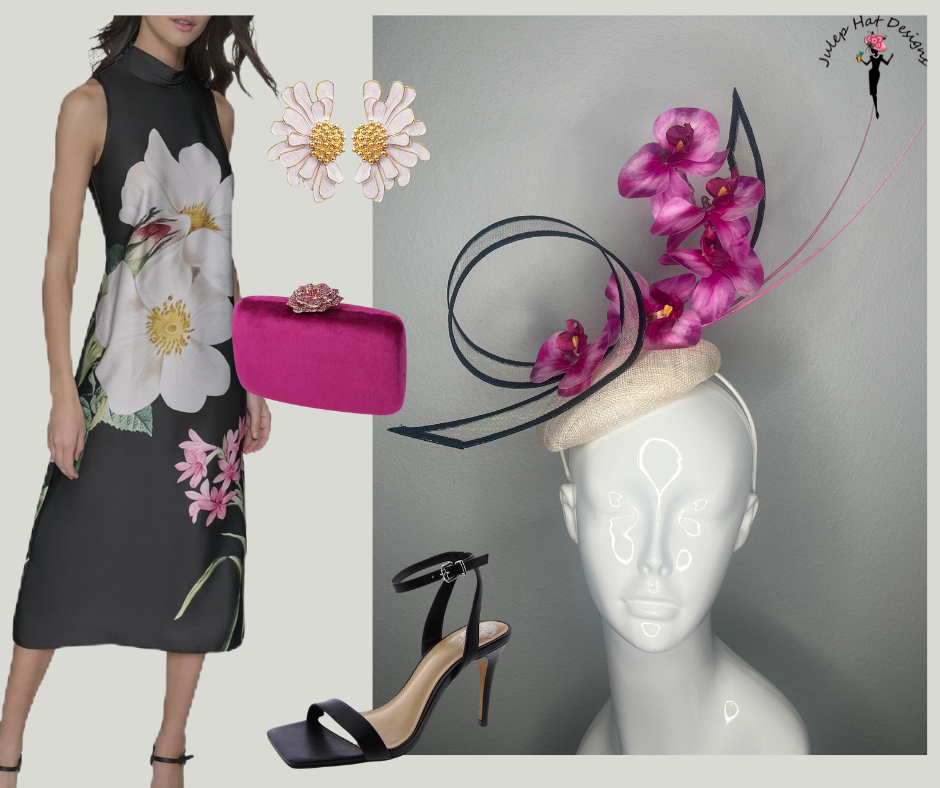 Curves & Fuchsia Orchids Fascinator-Hut