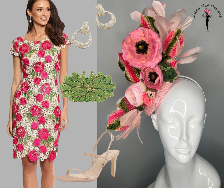 Flora Rouge Rosa Blumen Fascinator Hut