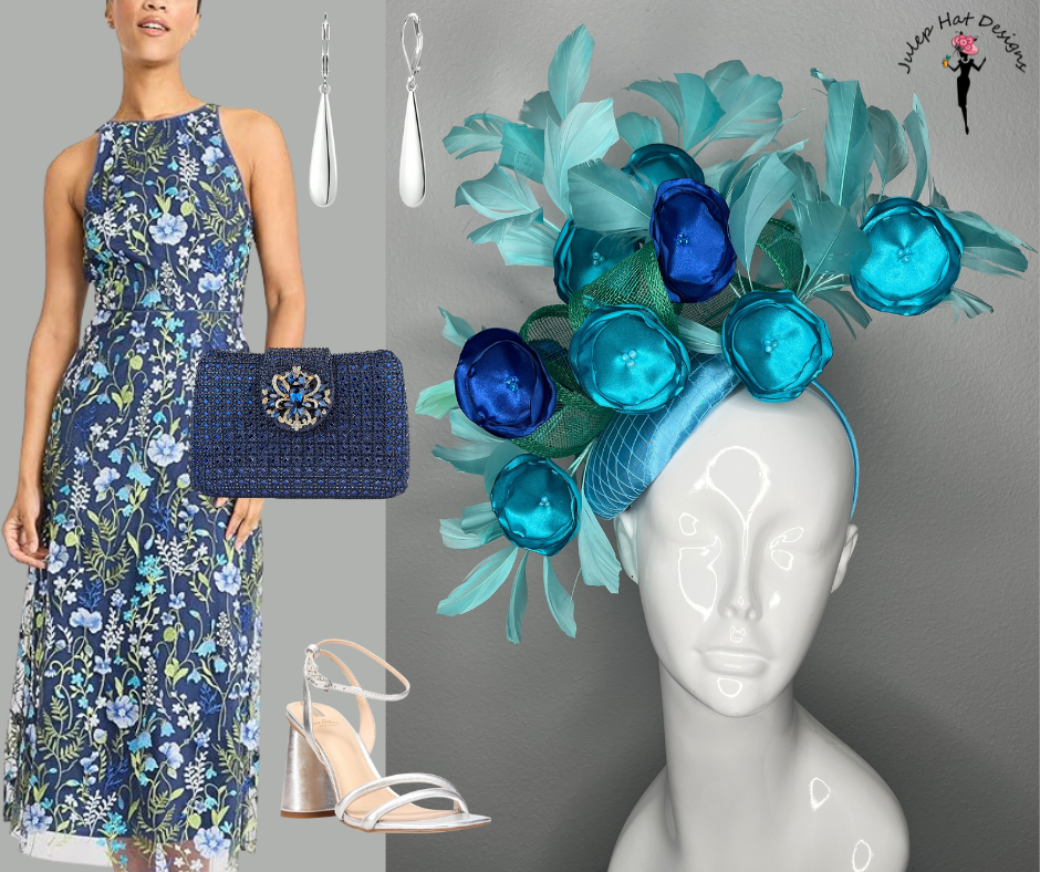 Türkis und Königsblau Macaron Bloom Fascinator-Hut
