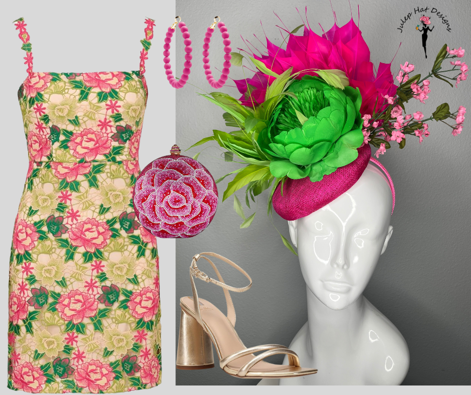 Lime und Leuchtrosa Tropical Bloom Feder Fascinator Hut