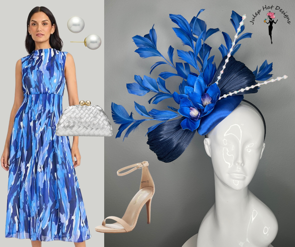 Royal Sapphire Blau Orchideenfeder Fascinator Hut