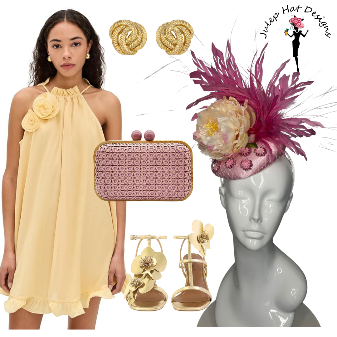 Rosa Pfingstrose Blumen und rosa Federn Burst Fascinator